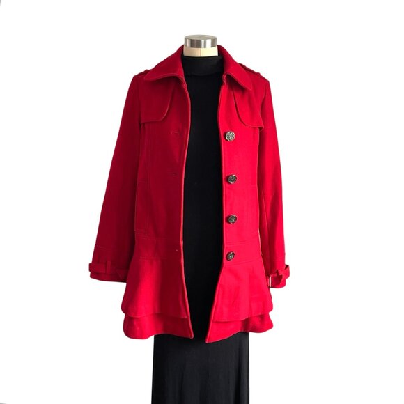 Guess Cherry Red Wool Peacoat Jacket - S - Picture 8 of 10